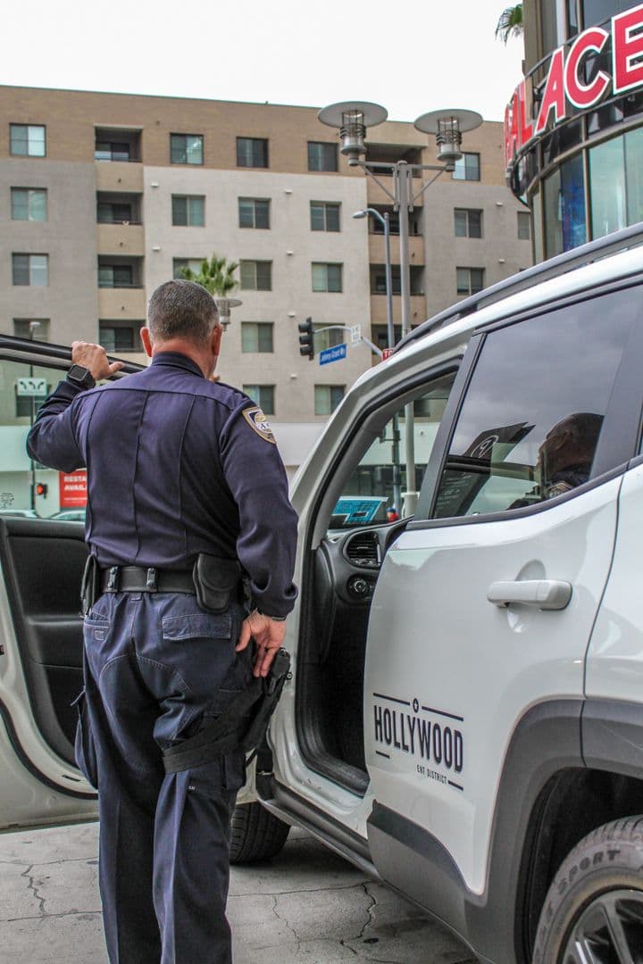 Patrol unit arriving at a parking structure after an off-hours alert.