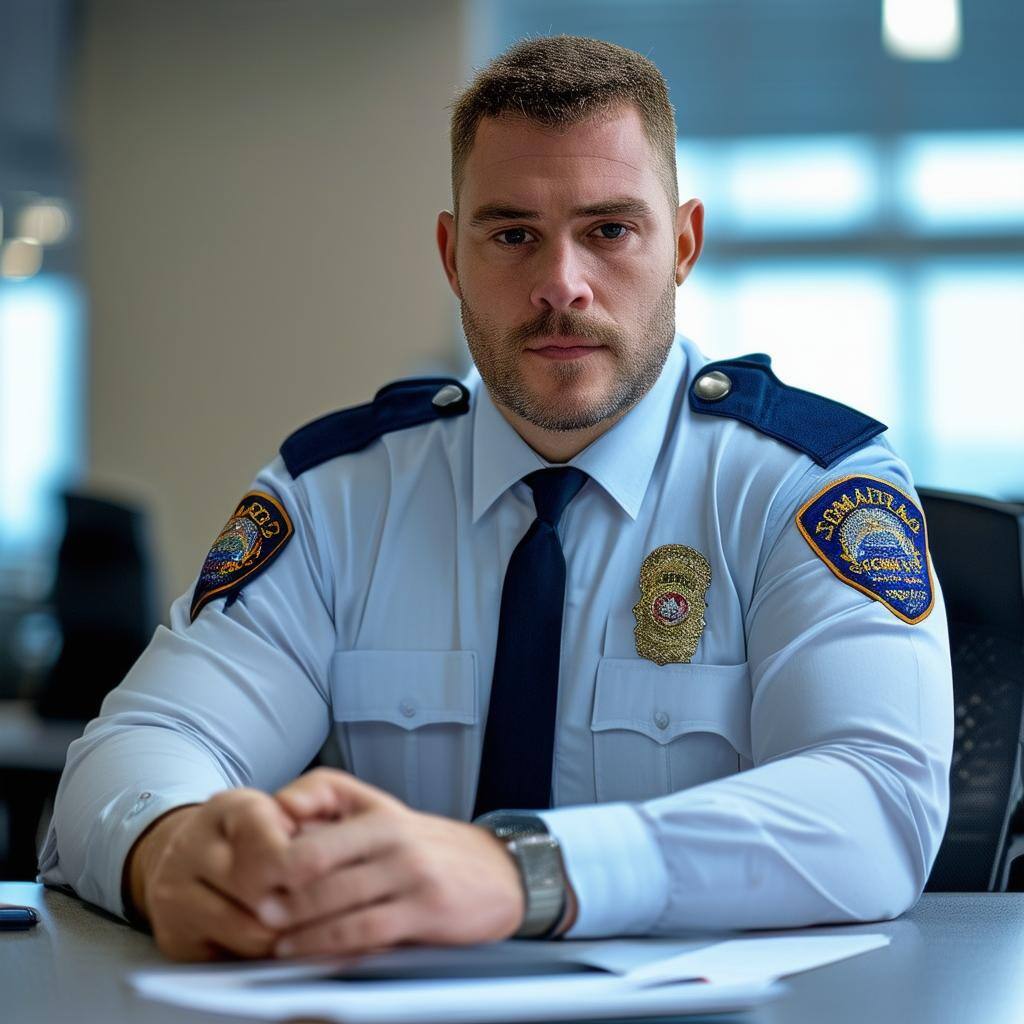 Security officer at a desk