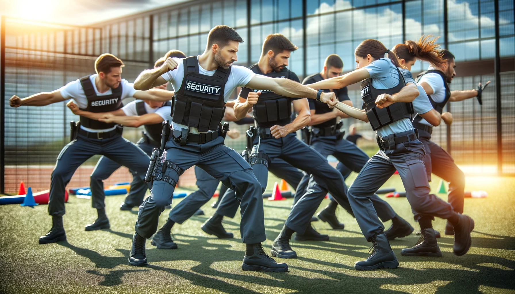 Officers doing advanced training in a field